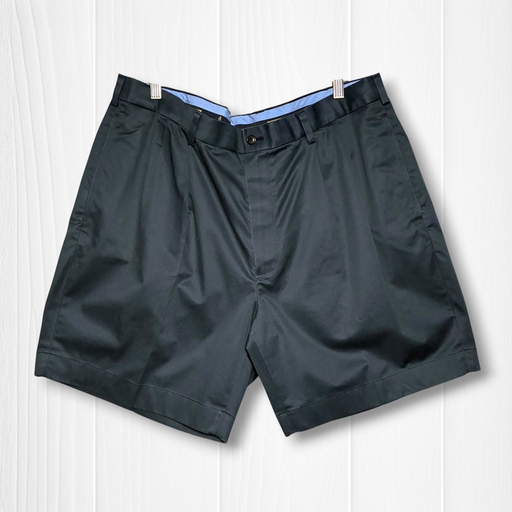 Brooks Brothers Pleated Advantage Chino Stretch Shorts Mens‎ 40 Navy Blue